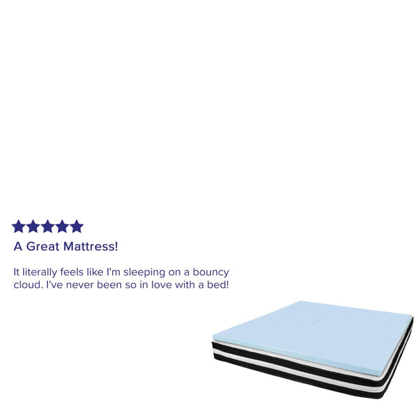 English Elm Capri Comfortable Sleep 10 Inch Medium-Firm Pocket Spring Mattress with Cooling Gel Memory Foam Topper White/Blue King CL-E230P10-2M35-K-GG