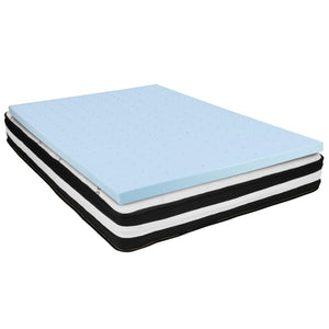 English Elm Capri Comfortable Sleep 10 Inch CertiPUR-US Pocket Coil Mattress & 3 Inch Gel Memory Foam Topper Set White/Blue Full CL-E230P10-3M35-F-GG