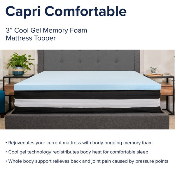 English Elm Capri Comfortable Sleep 10 Inch CertiPUR-US Pocket Coil Mattress & 3 Inch Gel Memory Foam Topper Set White/Blue Full CL-E230P10-3M35-F-GG