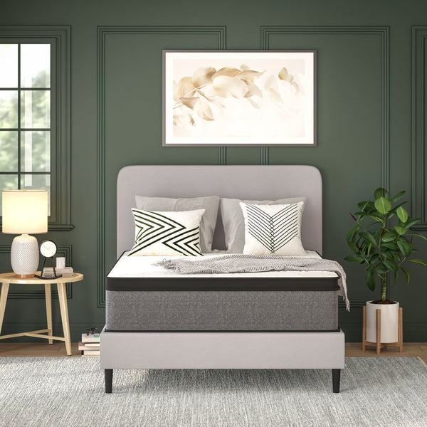 English Elm Capri Comfortable Sleep Euro Pillow Top 13-Inch Hybrid Mattress for Supportive, Restful Slumber White Full CL-ET232-13-F-GG