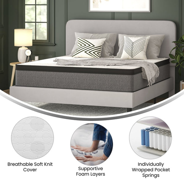 English Elm Capri Comfortable Sleep Euro Pillow Top 13-Inch Hybrid Mattress for Supportive, Restful Slumber White King CL-ET232-13-K-GG