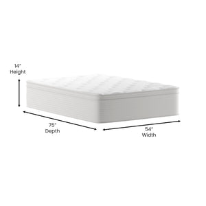 English Elm Vista Hospitality Grade 14-Inch Hybrid Mattress – Premium Memory Foam & Pocket Springs for Comfort White Full CL-LUXET232-14-F-GG