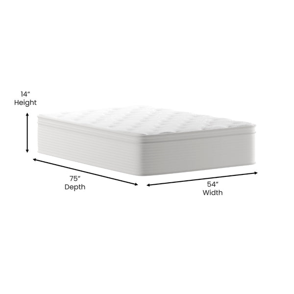 English Elm Vista Hospitality Grade 14-Inch Hybrid Mattress – Premium Memory Foam & Pocket Springs for Comfort White Full CL-LUXET232-14-F-GG