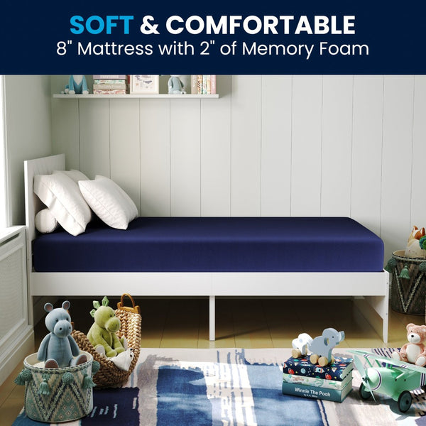 English Elm Irvine Liquid-Resistant Memory Foam Mattress with Removable Zipper Cover for Ultimate Comfort & Care Blue Twin CL-MF-LR-TWIN-GG