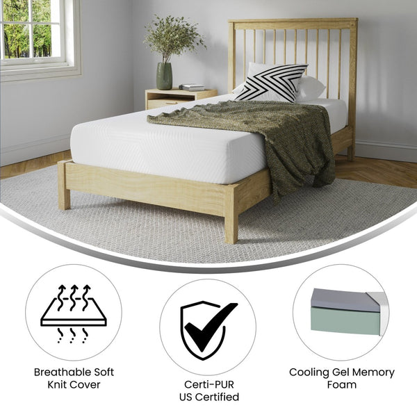 English Elm Jasmine Charcoal & Green Tea Cooling Gel Memory Foam Mattress - Pressure Relief & Odor Control Solution White Twin CL-MF101-8-T-GG