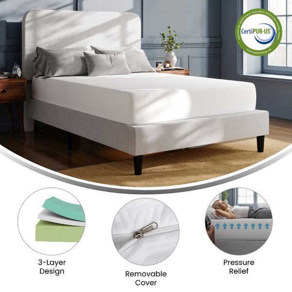 English Elm Cloud Green Tea Cooling Gel Memory Foam Mattress with 3-Layer Design for Ultimate Sleep Comfort White Full CL-MFB3L-10-F-GG