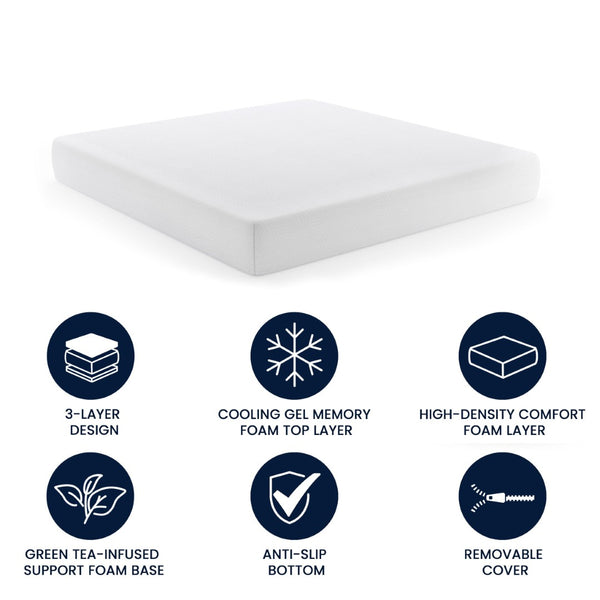 English Elm Cloud Green Tea Cooling Gel Memory Foam Mattress with 3-Layer Design for Ultimate Sleep Comfort White King CL-MFB3L-10-K-GG