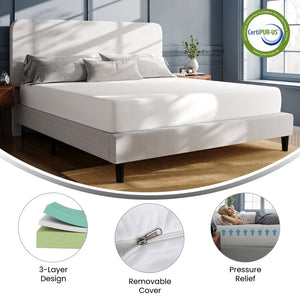 English Elm Cloud Green Tea Cooling Gel Memory Foam Mattress with 3-Layer Design for Ultimate Sleep Comfort White King CL-MFB3L-10-K-GG