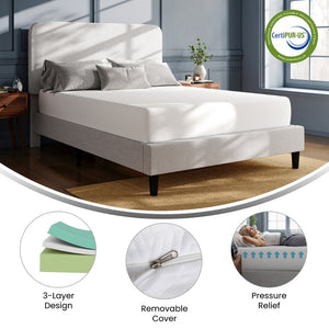 English Elm Cloud Green Tea Cooling Gel Memory Foam Mattress with 3-Layer Design for Ultimate Sleep Comfort White Queen CL-MFB3L-10-Q-GG