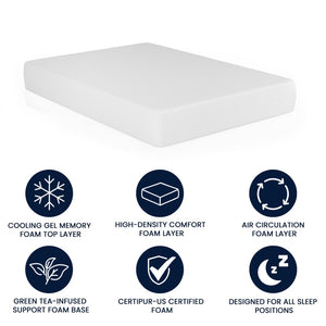 English Elm Cloud Green Tea Cooling Gel Memory Foam Mattress - 10" Compressed Design for Ultimate Comfort & Support White Full CL-MFB4L-10-F-GG
