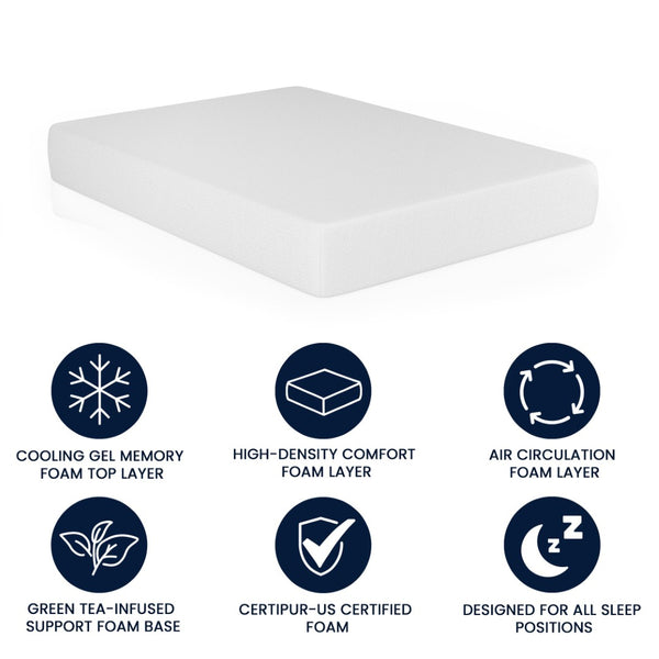 English Elm Cloud Green Tea Cooling Gel Memory Foam Mattress - 10" Compressed Design for Ultimate Comfort & Support White Full CL-MFB4L-10-F-GG