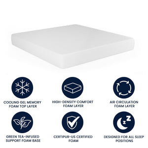 English Elm Cloud Green Tea Cooling Gel Memory Foam Mattress - 10" Compressed Design for Ultimate Comfort & Support White King CL-MFB4L-10-K-GG