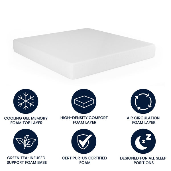 English Elm Cloud Green Tea Cooling Gel Memory Foam Mattress - 10" Compressed Design for Ultimate Comfort & Support White King CL-MFB4L-10-K-GG