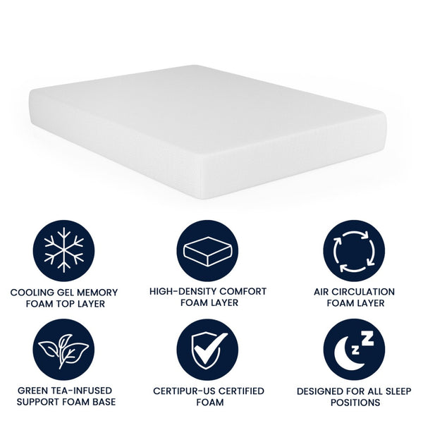 English Elm Cloud Green Tea Cooling Gel Memory Foam Mattress - 10" Compressed Design for Ultimate Comfort & Support White Queen CL-MFB4L-10-Q-GG