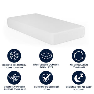 English Elm Cloud Green Tea Cooling Gel Memory Foam Mattress - 10" Compressed Design for Ultimate Comfort & Support White Twin CL-MFB4L-10-T-GG
