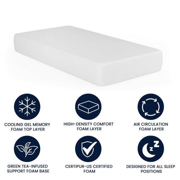 English Elm Cloud Green Tea Cooling Gel Memory Foam Mattress - 10" Compressed Design for Ultimate Comfort & Support White Twin CL-MFB4L-10-T-GG