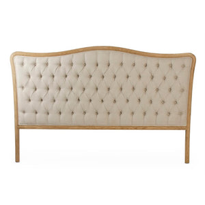Zentique Maison Tufted Headboard King with Tailored Linen Upholstery, Oak Frame Stability, Timeless Elegance Natural Oak, Natural Linen CL042 King E255 A003
