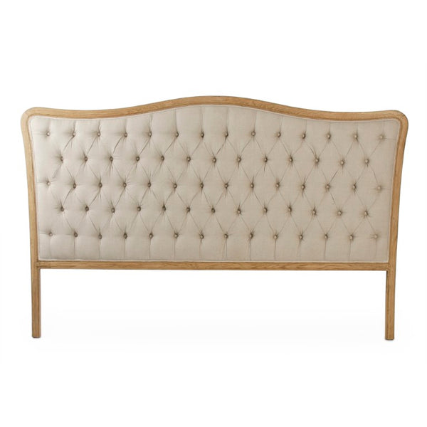 Zentique Maison Tufted Headboard King with Tailored Linen Upholstery, Oak Frame Stability, Timeless Elegance Natural Oak, Natural Linen CL042 King E255 A003