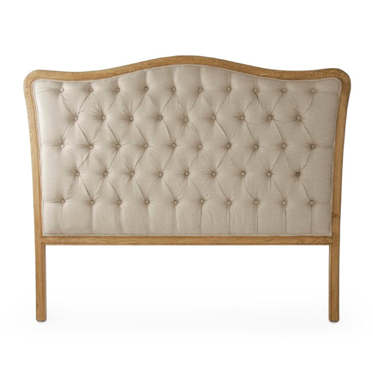 Zentique Maison Tufted Headboard Queen — Elegant linen-upholstered, deep button tufting, solid oak frame support, slim profile Limed Grey Oak, Aubergine Linen CL042 Queen E272 A008