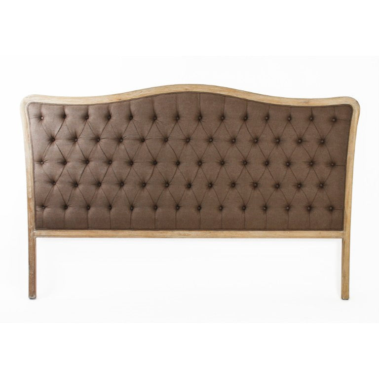 Zentique Maison Tufted Headboard King with Tailored Linen Upholstery, Oak Frame Stability, Timeless Elegance Limed Grey Oak, Aubergine Linen CL042 King E272 A008