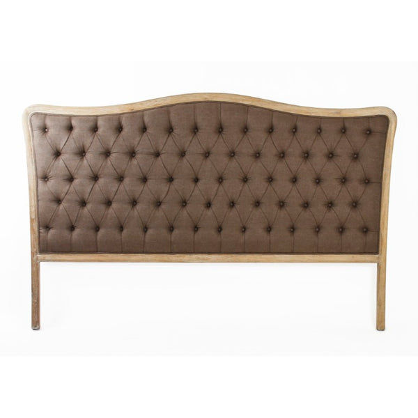 Zentique Maison Tufted Headboard King with Tailored Linen Upholstery, Oak Frame Stability, Timeless Elegance Limed Grey Oak, Aubergine Linen CL042 King E272 A008