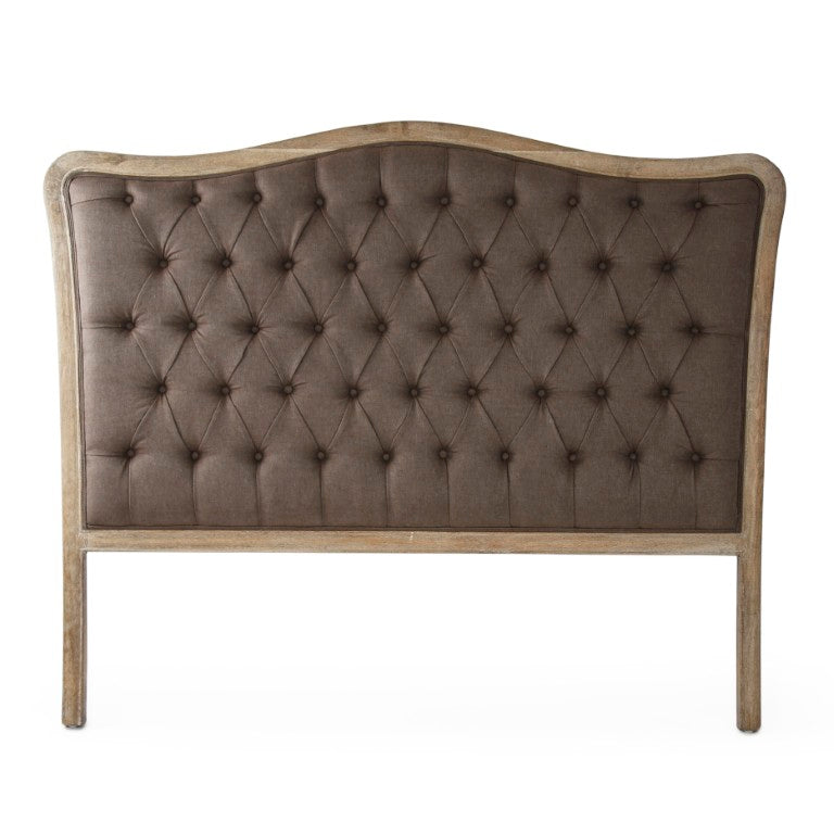 Zentique Maison Tufted Headboard Queen — Elegant linen-upholstered, deep button tufting, solid oak frame support, slim profile Limed Grey Oak, Aubergine Linen CL042 Queen E272 A008