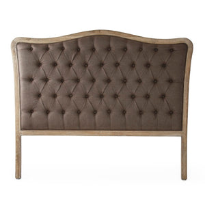 Zentique Maison Tufted Headboard Queen — Elegant linen-upholstered, deep button tufting, solid oak frame support, slim profile Limed Grey Oak, Aubergine Linen CL042 Queen E272 A008