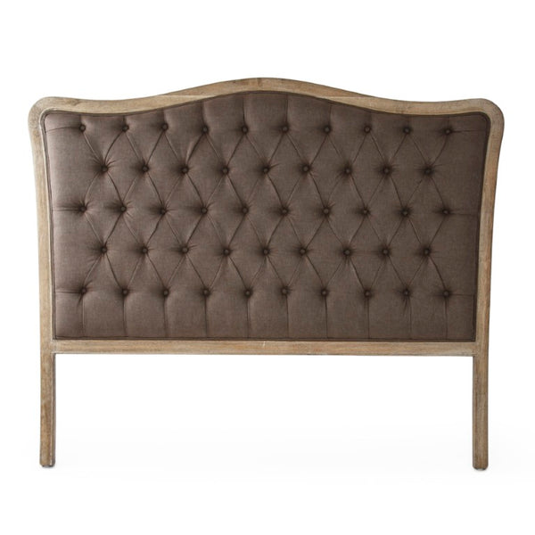 Zentique Maison Tufted Headboard Queen — Elegant linen-upholstered, deep button tufting, solid oak frame support, slim profile Limed Grey Oak, Aubergine Linen CL042 Queen E272 A008