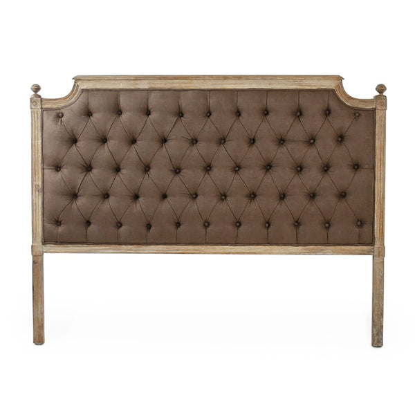 Louis Tufted Headboard Queen Limed Grey Oak, Aubergine Linen CL045 Queen E272 A008 Zentique