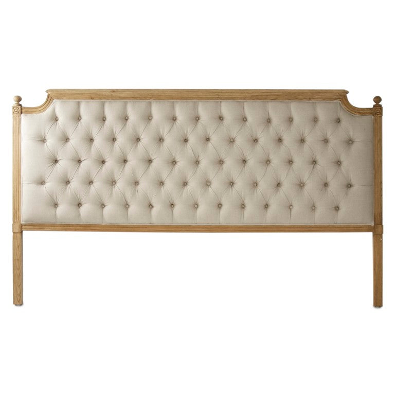 Zentique Louis tufted headboard king with oak frame and linen upholstery—timeless button tufting, cushioned support and elegant neutral finish for refined bedroom style Natural Oak, Natural Linen CL045 King E255 A003