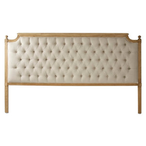 Zentique Louis tufted headboard king with oak frame and linen upholstery—timeless button tufting, cushioned support and elegant neutral finish for refined bedroom style Natural Oak, Natural Linen CL045 King E255 A003