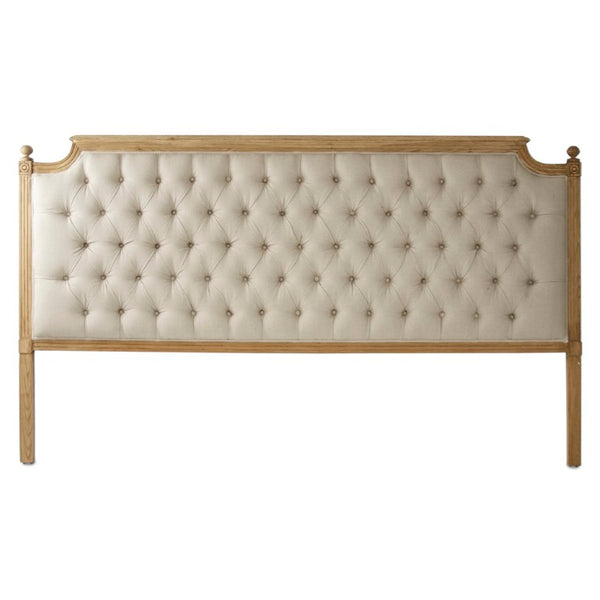 Zentique Louis tufted headboard king with oak frame and linen upholstery—timeless button tufting, cushioned support and elegant neutral finish for refined bedroom style Natural Oak, Natural Linen CL045 King E255 A003