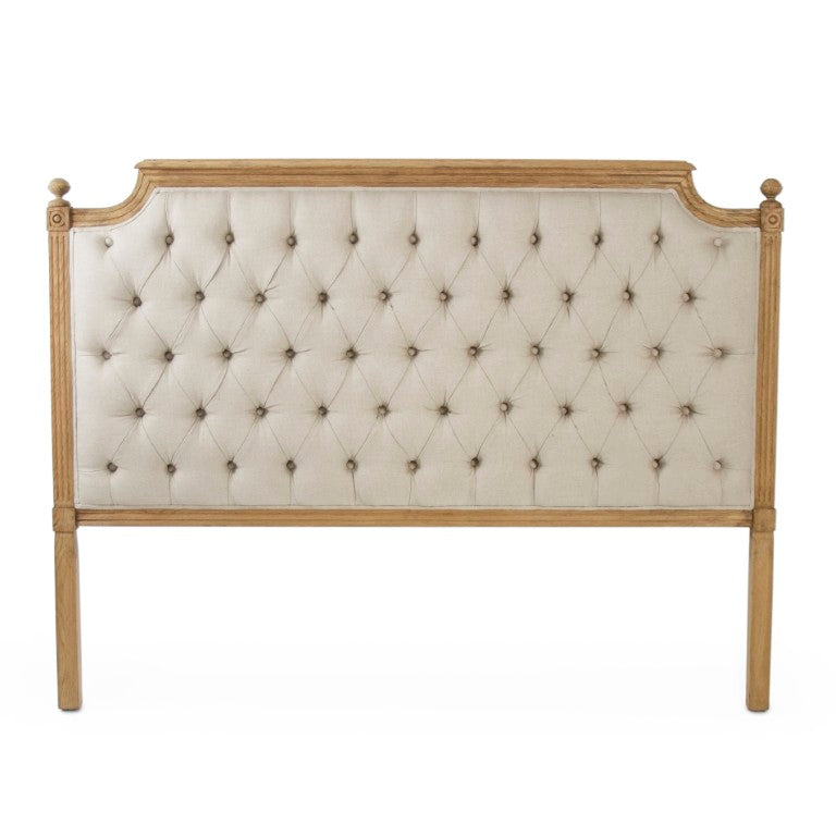 Zentique Louis Tufted Headboard Queen — Elegant linen-upholstered, solid oak frame, hotel-inspired luxury design Limed Grey Oak, Aubergine Linen CL045 Queen E272 A008