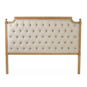 Zentique Louis Tufted Headboard Queen — Elegant linen-upholstered, solid oak frame, hotel-inspired luxury design Natural Oak, Natural Linen CL045 Queen E255 A003