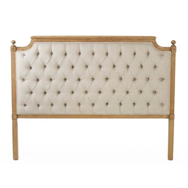 Zentique Louis Tufted Headboard Queen — Elegant linen-upholstered, solid oak frame, hotel-inspired luxury design Natural Oak, Natural Linen CL045 Queen E255 A003
