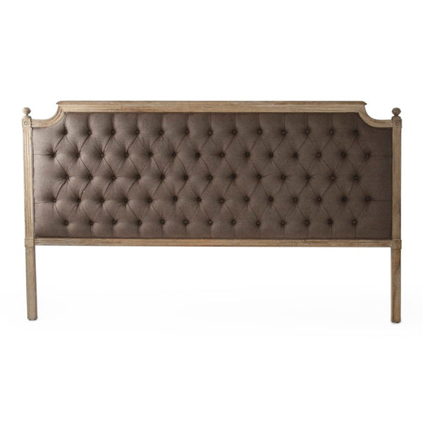 Zentique Louis tufted headboard king with oak frame and linen upholstery—timeless button tufting, cushioned support and elegant neutral finish for refined bedroom style Limed Grey Oak, Aubergine Linen CL045 King E272 A008