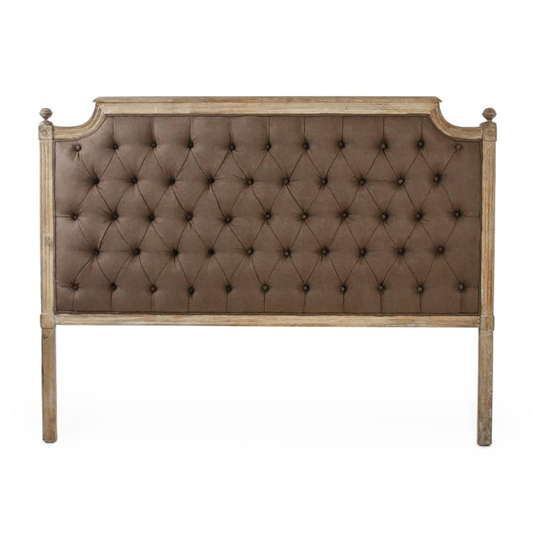 Zentique Louis Tufted Headboard Queen — Elegant linen-upholstered, solid oak frame, hotel-inspired luxury design Limed Grey Oak, Aubergine Linen CL045 Queen E272 A008