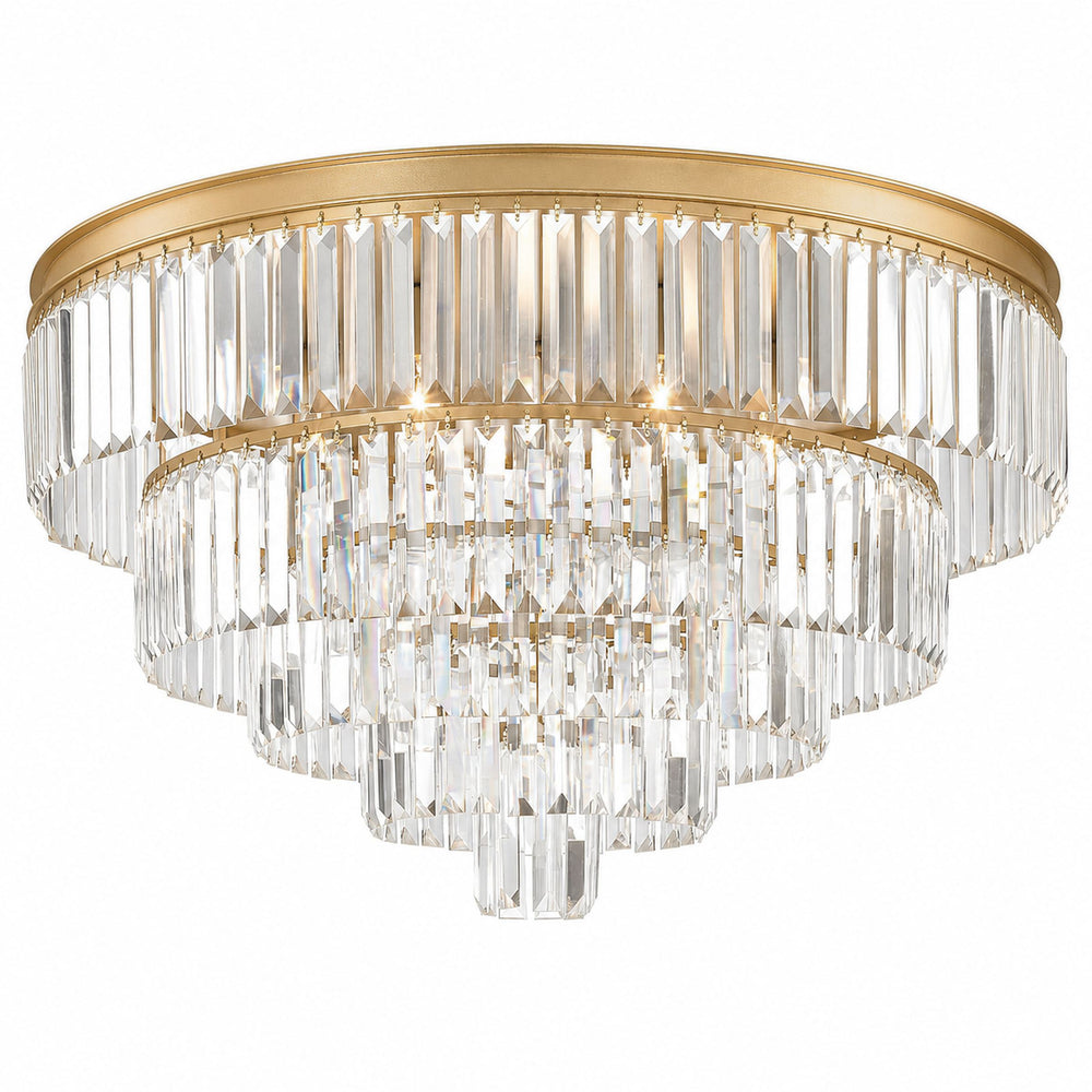 Atlas Palacial Cascading Crystal Flush Mount with Aged Brass Frame for Entryways and Dining 12 inches CL11485-BS