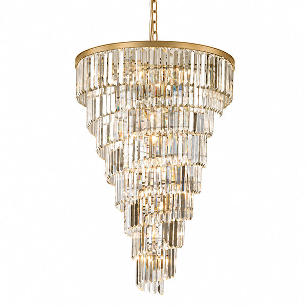 Atlas Palacial Tiered Crystal Chandelier Six Light Aged Brass Dining Room Entryway Fixture 36 inches CL11288-BS