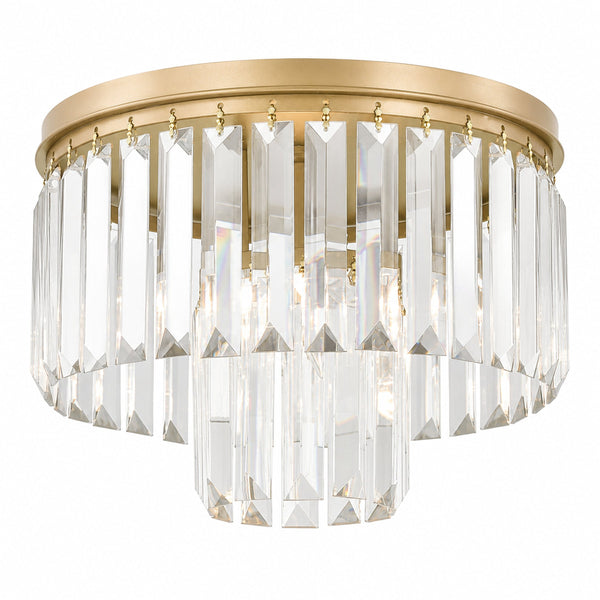 Atlas Palacial Cascading Crystal Flush Mount with Aged Brass Frame for Entryways and Dining 12 inches CL11485-BS