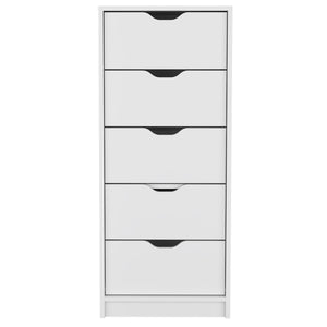 English Elm Basilea 5-Drawer Tall Dresser White with Smooth Pull-Out System, Compact Space-Saving Storage Solution B07092123