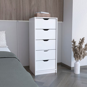 English Elm Basilea 5-Drawer Tall Dresser White with Smooth Pull-Out System, Compact Space-Saving Storage Solution B07092123