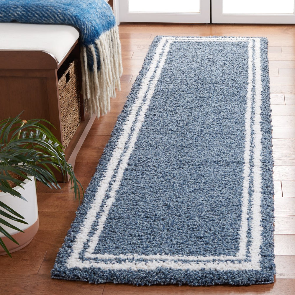 Safavieh Calico Plush Shag Runner In Blue & Ivory — Flokati-Style Pile, Durable Power-Loomed Comfort For Hallways 2'-2" x 5'-0" CLC100M-25