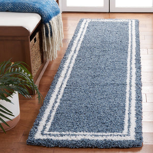 Safavieh Calico Plush Round Shag Rug In Blue & Ivory — High-Pile Cozy Texture, Durable Easy-Care Fibers 5'-3" x 5'-3" CLC100M-5R