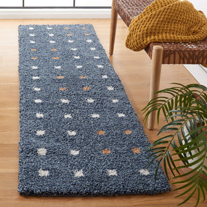 Safavieh Calico Plush Round Shag Rug In Soothing Blue And Ivory — Deep Pile, Power-Loomed Durability 5'-3" x 5'-3" CLC102M-5R