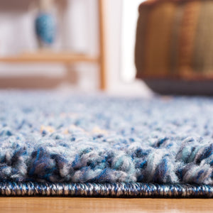Safavieh Calico Plush Round Shag Rug In Soothing Blue And Ivory — Deep Pile, Power-Loomed Durability 5'-3" x 5'-3" CLC102M-5R