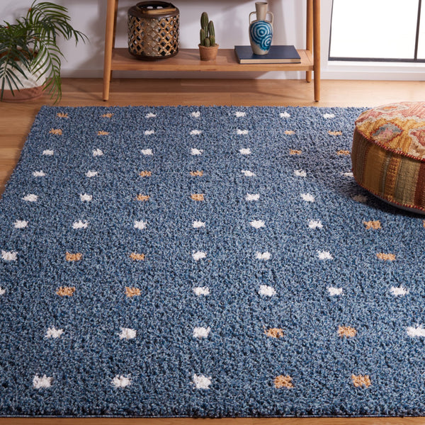 Safavieh Calico Plush Blue & Ivory Shag Rug With Flokati-Style Pile, Durable Power-Loomed Comfort Accent 5'-3" x 5'-3" CLC102M-5SQ