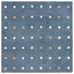 Safavieh Calico Plush Round Shag Rug In Soothing Blue And Ivory — Deep Pile, Power-Loomed Durability 5'-3" x 5'-3" CLC102M-5R