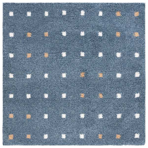 Safavieh Calico Plush Round Shag Rug In Soothing Blue And Ivory — Deep Pile, Power-Loomed Durability 5'-3" x 5'-3" CLC102M-5R