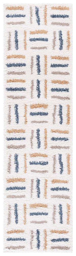 Safavieh Calico Luxurious Round Shag Rug Ivory And Gold Mid-Century Geometric Design Plush 1.625" Pile Crafted In Turkey 4'-0" x 4'-0" CLC112A-4R